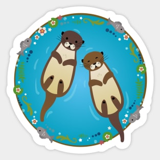 Otters Swimming in a Pond Sticker